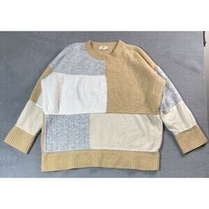 Entro Womens 2X Patchwork Colorblock Knit Sweater Crewneck Chunky